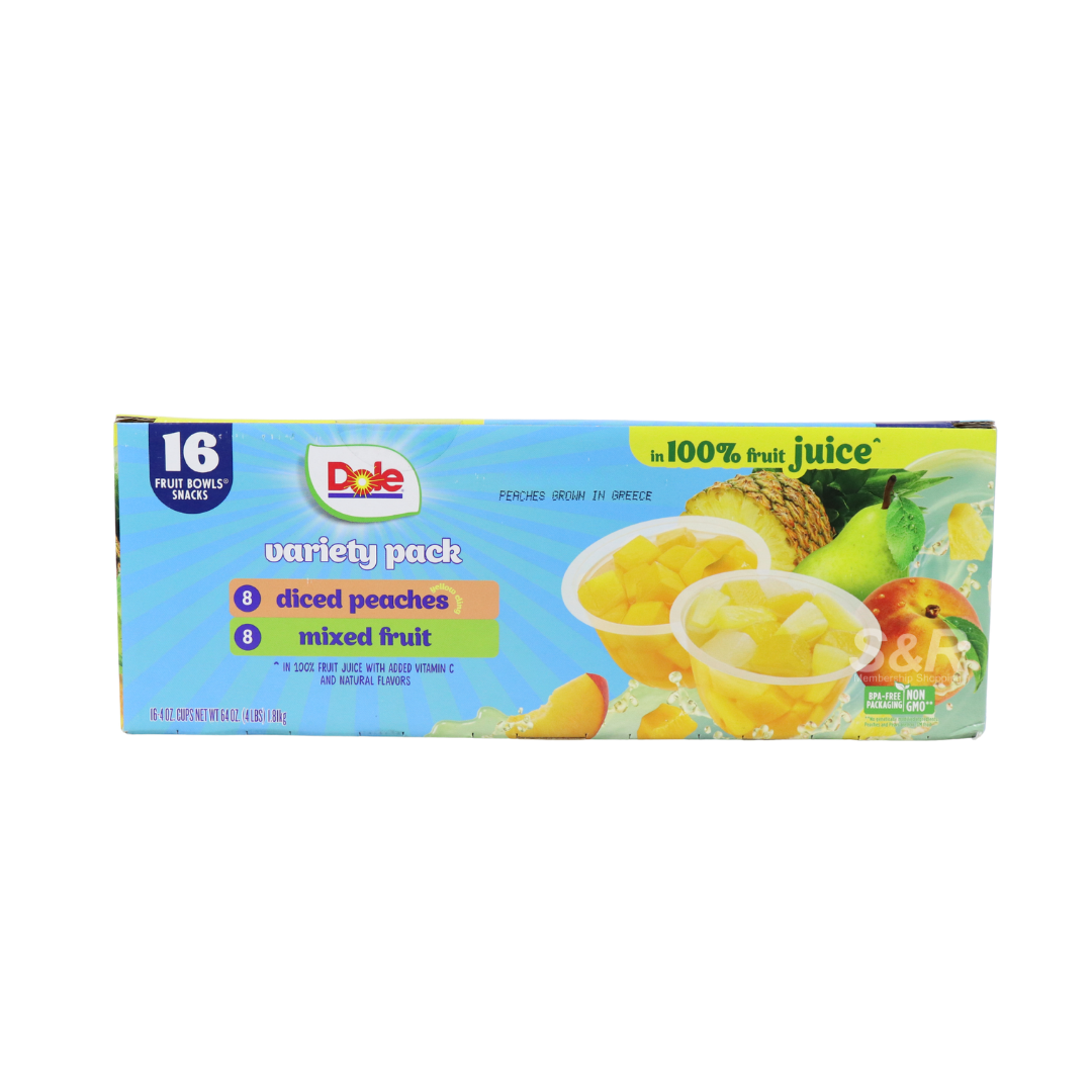 Dole Variety Pack Peach & Mixed Fruit Bowls Snacks 1.81kg